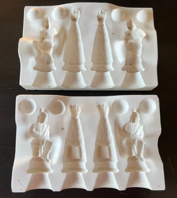 Vintage Atlantic A874 4 Pc Native American Indian Rooks Chess Ceramics Slip Mold