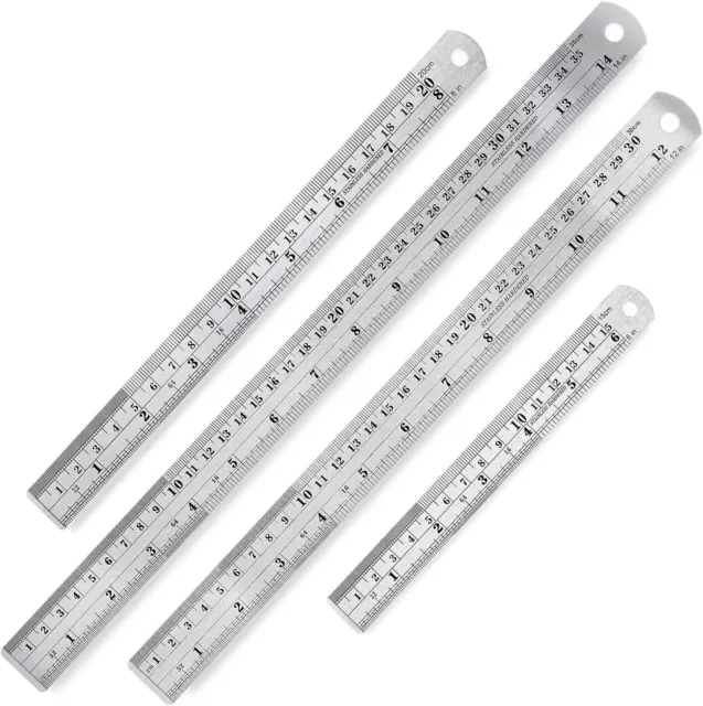 Steel Rulers, 6, 8, 12, 14 Inch Metal Rulers, Pack Of 4