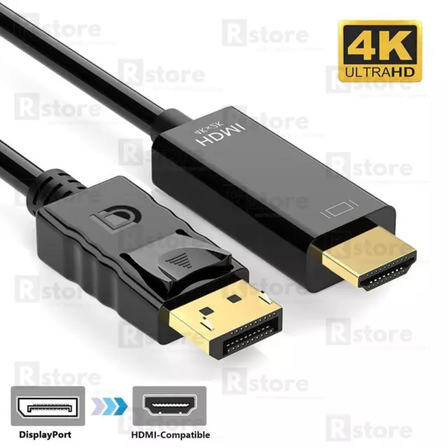 Adaptateur Display Port Mâle Vers Hdmi Mâle Convertisseur Pour Hdtv Tv/pc Noir 2