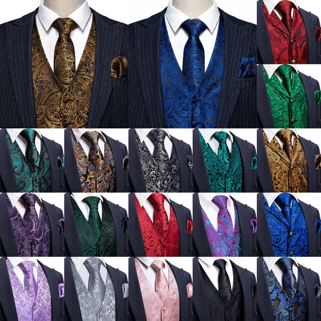 Mens Formal Wedding Waistcoat Paisley Floral Suit Vest Slim Tuxedo Silk Tie Set