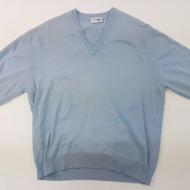 Maglione vintage Lacoste XL da uomo lana blu acrilico collo a V originale