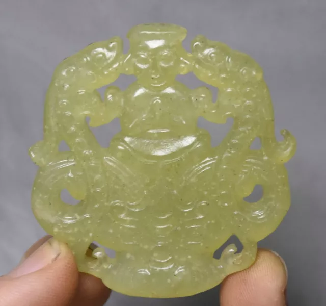 5.3CM Hongshan Culture Old Jade Carving Dragon Beast People Person Yubi Yu Bi