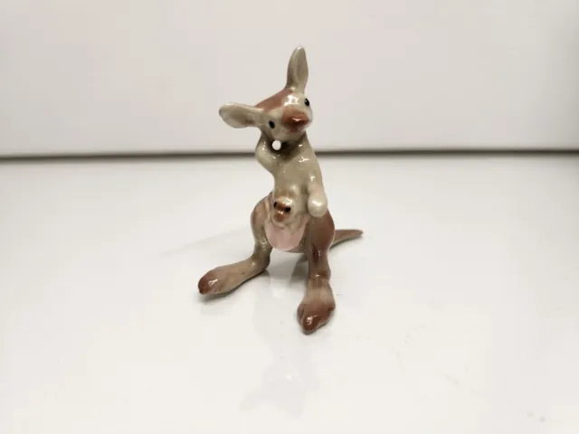 Hagen Renaker Miniature Mini Ceramic Mama Baby Kangaroo Joey Pink Apron Figurine