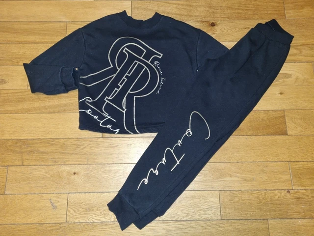 *River Island* Gorgeous Girls Black Cotton Metallic Tracksuit Outfit Slouch Wear