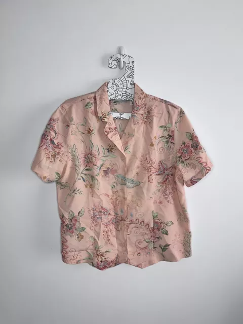 ALFRED DUNNER TOP Womens Large Pink Floral Sheer Button Up V-Neck 14p ...