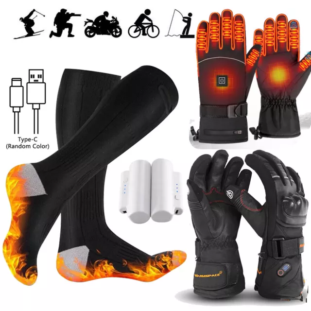 Rechargeable Battery Motorcycle Heated Gloves Electric Heated Socks Foot USB UK 2