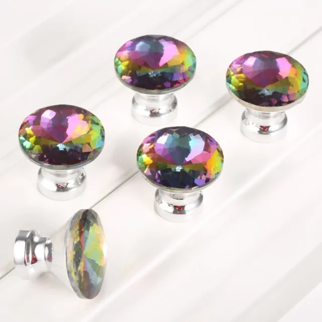 5Pcs Colourful Glass Knobs Furniture Door Decor Drawer Cabinet Crystal Handles
