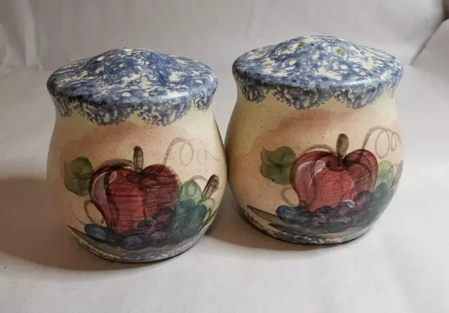 Country Crafts Handcrafted Pottery Spongeware S & P Shakers Mission Style