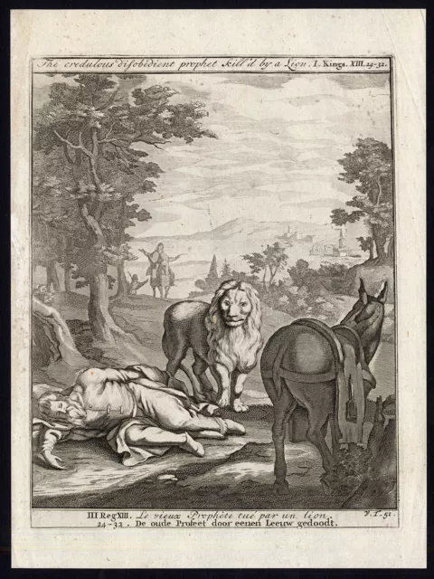 Antique Bible Print-V.T.51-LION-DONKEY-KING-PROPHET-Halma-Scheits-1710