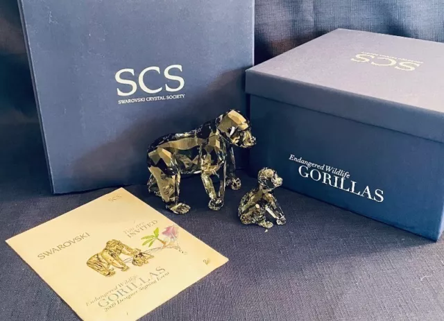 Swarovski Crystal Gorillas 9100 000 117 Endangered Wildlife MIB 952504 SCS