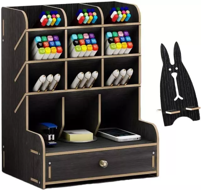 Wooden Desk Organizer, Multi-Functional DIY Pen Holder Box, Desktop Stationary