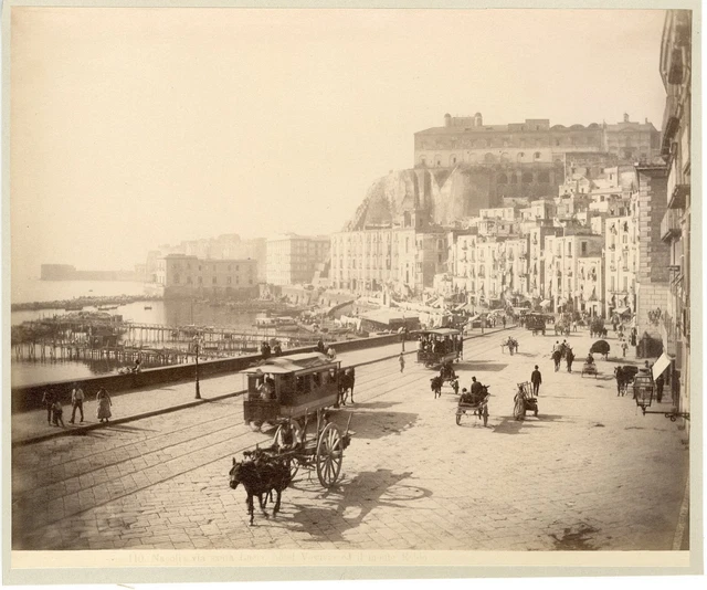 Tirage Albuminé Aquarellé Vintage - Italie, Naples, Vicolo Di Santa Lucia - Vers 1880 - Format 18x24 Cm - Original