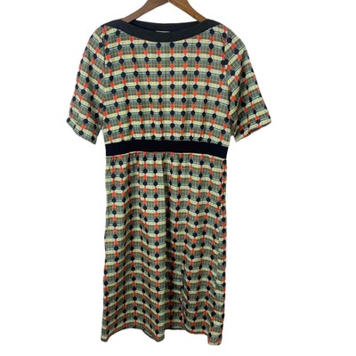 Vicky and Lucas Retro Printed Polka Dot and Striped Short Sleeve Dress Small