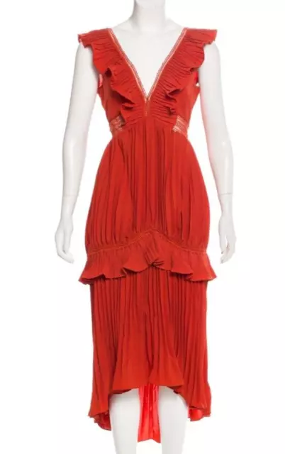 SELF PORTRAIT Calla Plissé Flounce Dress sz 8