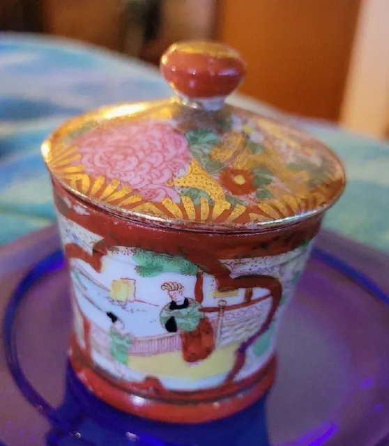 Chinese Asian Oriental Sugar Bowl With Lid Porcelain Hand Painted