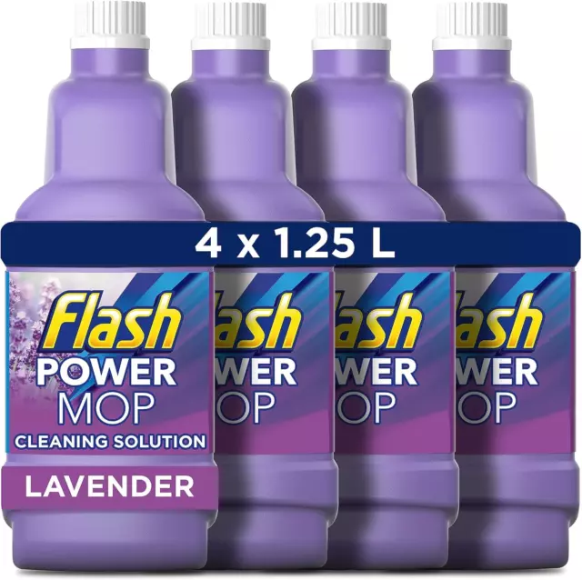 Flash Powermop Refill Liquid, Floor Cleaner, Lavender, 5 Litres 1.25 L x 4