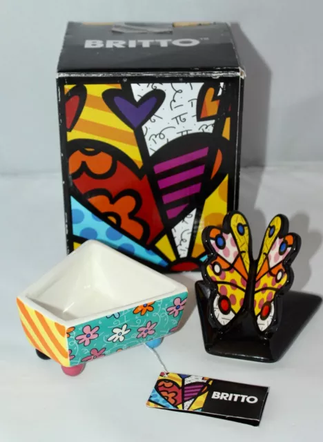 Romero Britto 2009 Colorful Butterfly Trinket Dish W/Box