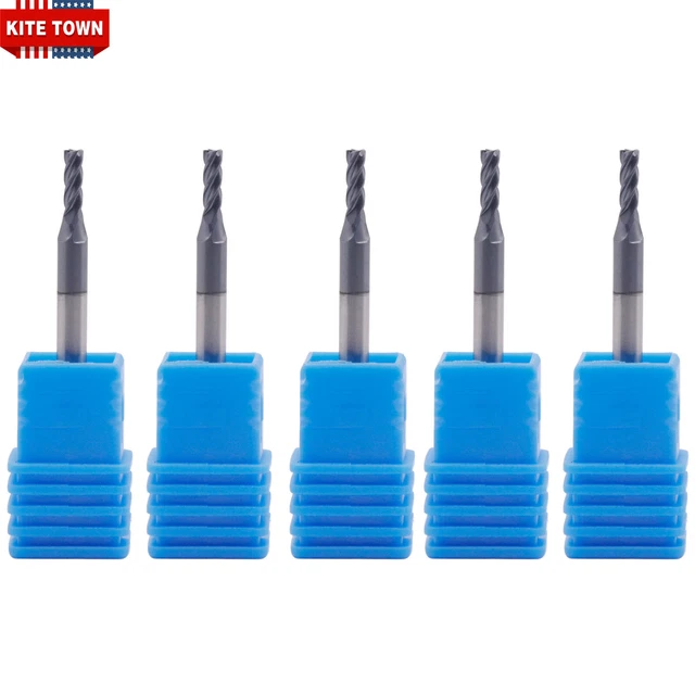 5Pcs 4 Flute 5/64" x 1/8" x 1/4" x 1-1/2" Solid Carbide End Mills - AlTiN Coated