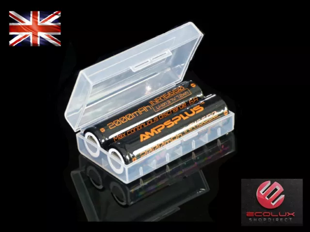 2x Ampsplus 16650 2000mAh Battery 3.7V Flat Lithium Rechargeable UK Batteries
