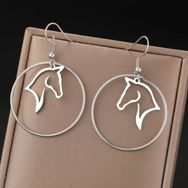 Earrings Horse & Western Jewellery Jewelry Dangle Hoop Horse Earrings - Silver