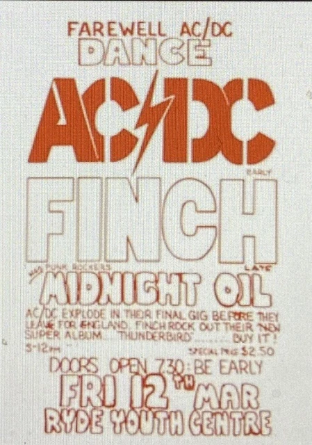 AC/DC 1976 SYDNEY A4-Sized Poster High Quality Carded Print RYDE YOUTH ...