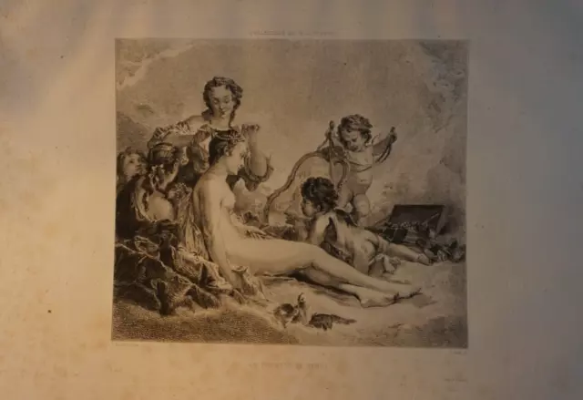 François BOUCHER (1703-1770) GRANDE GRAVURE XIX° MYTHOLOGIE VENUS ANGE FEMME NUE