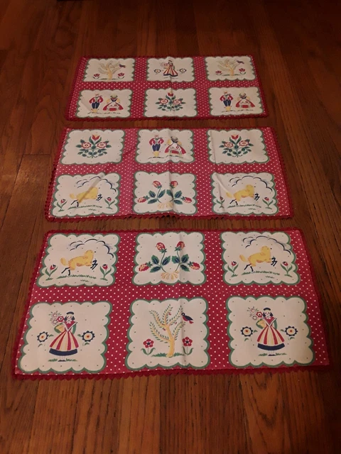 Dutch Table Linens Cloth Placemats Flowers Costumed Couple Lot Of 3