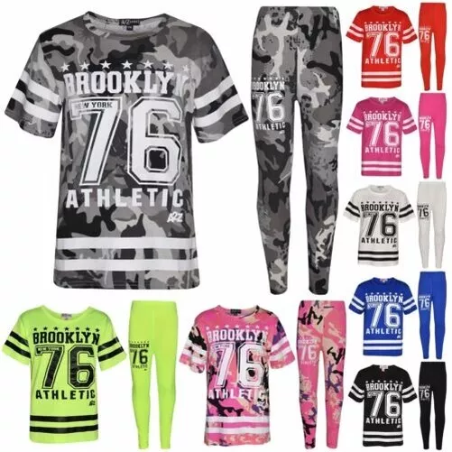 Top Bambina di Design Brooklyn 76 Atletico T Shirt Maglietta & Set Leggings 7-13