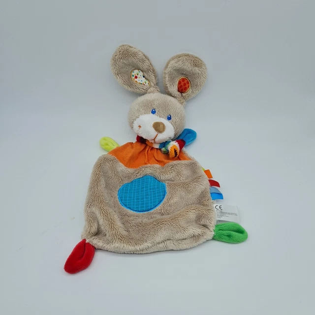 49 - Doudou Plat Lapin Gris Rond Bleu Nicotoy Simba Toy Kiabi Neuf