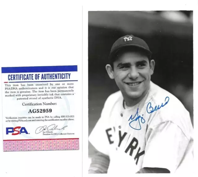 Yogi Berra Autographed New York Yankees Baseball Brace 4x6 Photo PSA COA