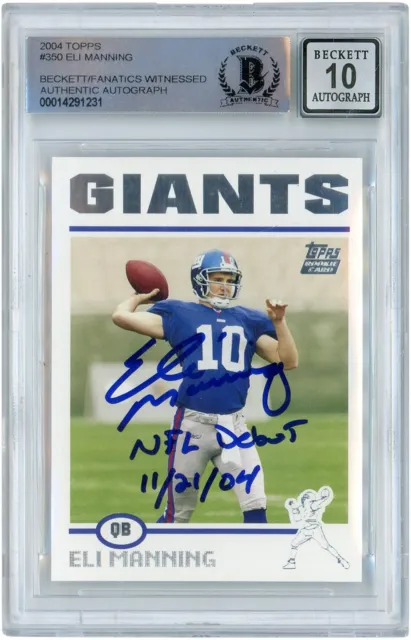 Eli Manning Giants Signed 2004 Topps 350 BAS 10 Rookie Card w/NFL Debut Insc