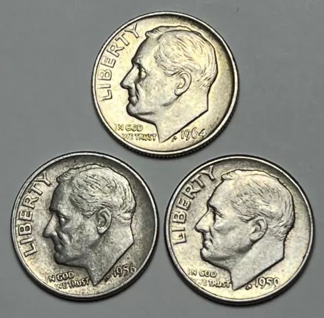 Roosevelt Dimes 90% Silver (Lot of 3) Free Shipping BY4