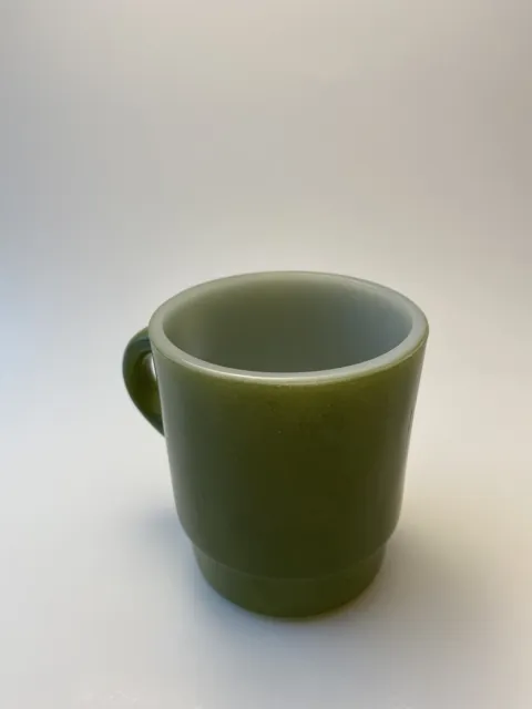 Vtg Anchor Hocking Fire King Avacado Green 3 1/2" Stackable Coffee Mug D Handle