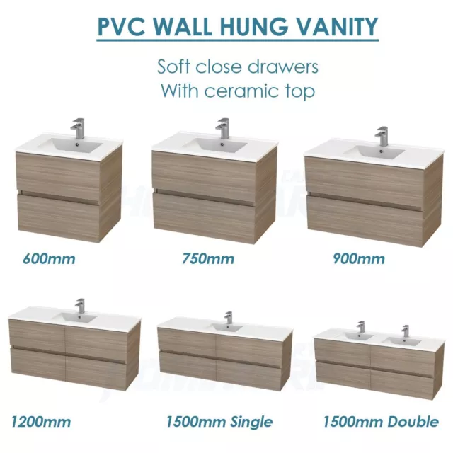 Bathroom Wall Vanity Cabinet Drawer Unit Ceramic Wash Basin Top Oak 600-1500mm