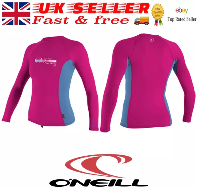 O'Neill Girl's Premium Skins Long Sleeve Rash Guard - Berry/Periwinkle/Berry - 8