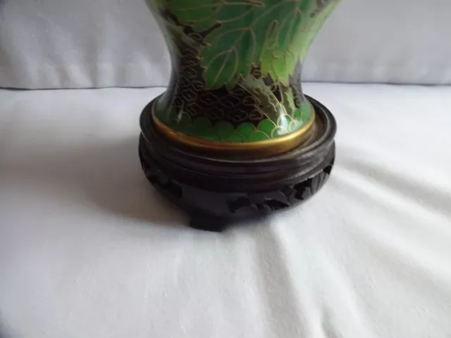 Vintage Japanese Cloisonne Vase on Wood base Height 22 cm Diameter 10 cm 3