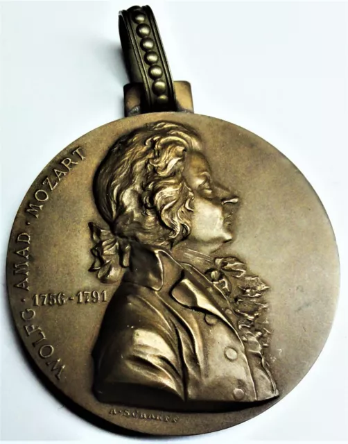 A. Scharff (1845-1903) WOLFGANG AMADEUS MOZART Bronze-Medaille mit Öse vz/xf 2