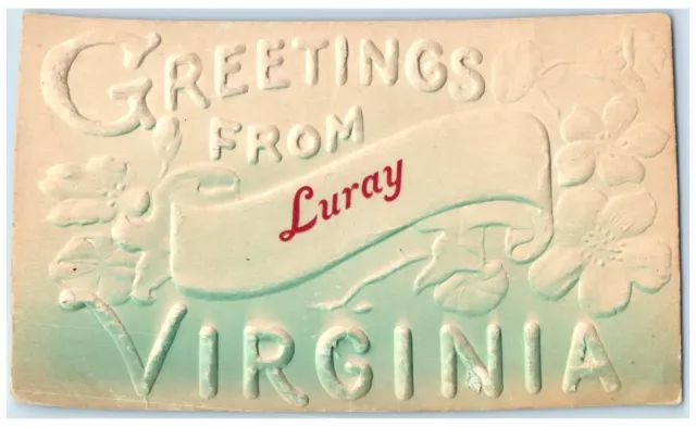 c1910's Greetings From Luray Virginia VA, Flowers Airbrushed Embossed Postcard