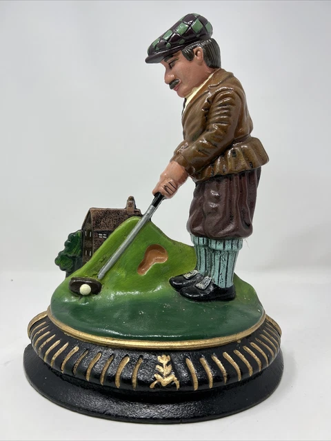 Upper Deck Golfer Golf Door Stop 12" Statue Figurine Cast Iron Hand Painted Vtg