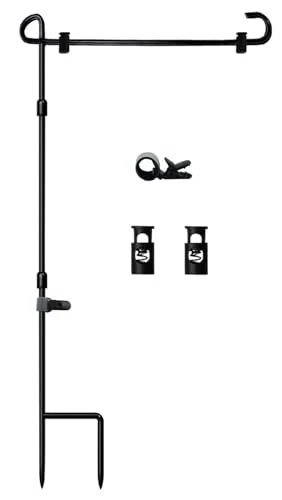 Garden Flag Pole Holder Stand with Clip and Spring Stoppers for Yard Garden