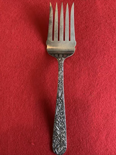 Sterling Silver S Kirk Son Repousse Large Solid Cold Meat Serving Fork