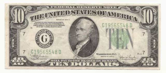 1934-C $10 Dollar Bill Federal Reserve Note FRN Chicago 548D-DCN