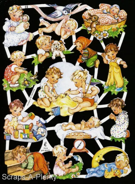 German Embossed Vintage Style Scrap Die Cut - Adorable Playful Children  EF7016