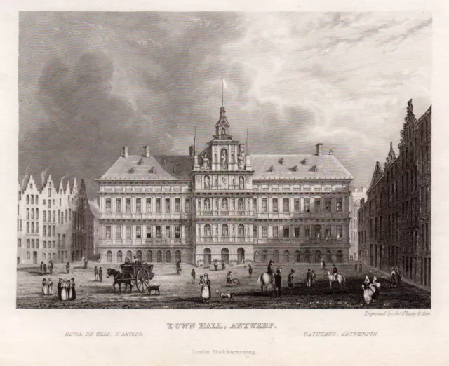 Belgien Antwerpen Rathaus Original Stahlstich Shury 1837