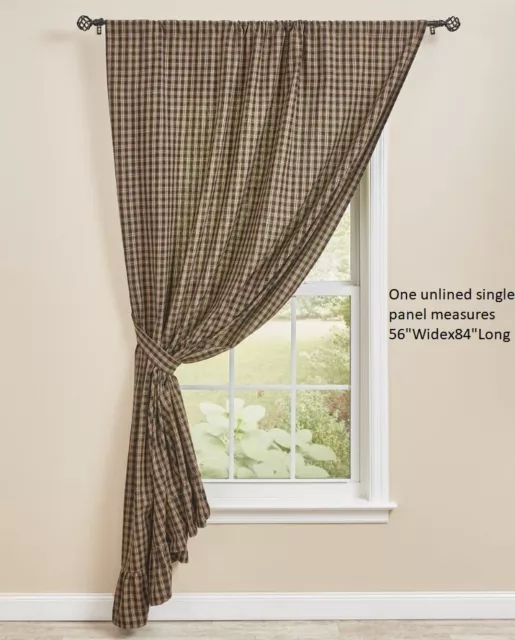 Black Sturbridge Single Panel Curtain 56WX84L Plaid Ruffle Primitive Farmhouse