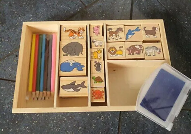 Melissa & Doug Holz Stempelset 24 TLG. Tiere Schönes Holz Spielzeug Stempel Set