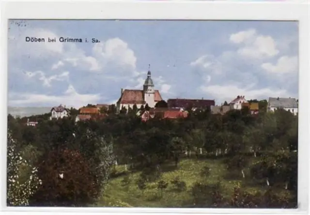 39020195 - Doeben bei Grimma mit Teilansicht und Kirche gelaufen von 1930.