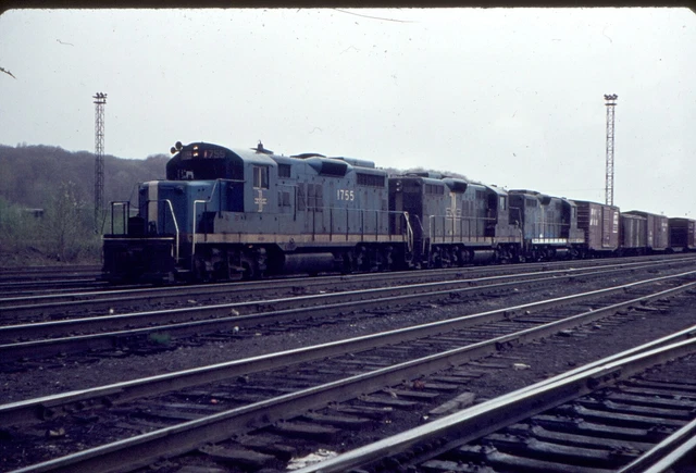 B&M-Boston & Maine GP18-# 1755-GP9 # 1708 @ Mechanicville NY-1973 Agfa slide