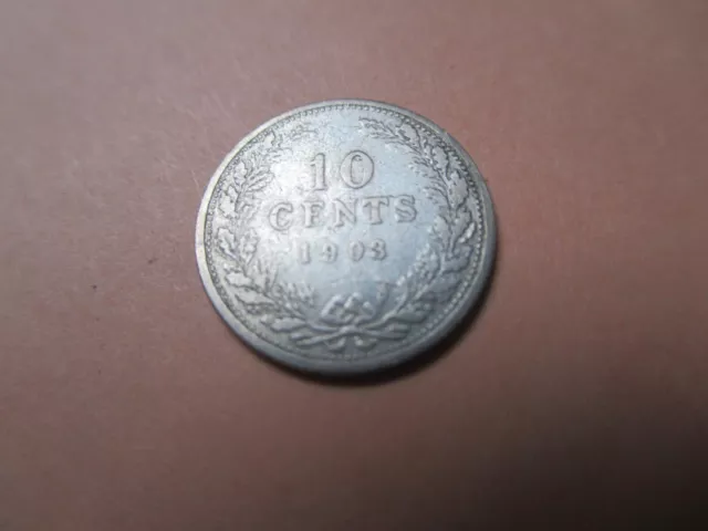 Pays Bas monnaie d'argent de 10 centimes 1903 Wilhelmina état TB