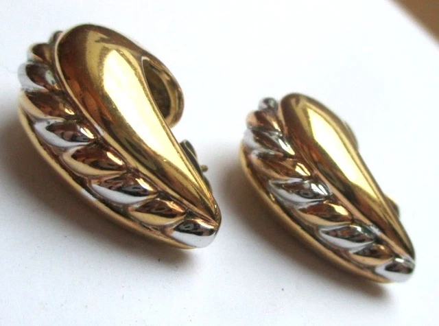 Boucles D'oreilles Percées Vintage Or Et Argent - Bijou Rare En Très Bon état - Modèle 461